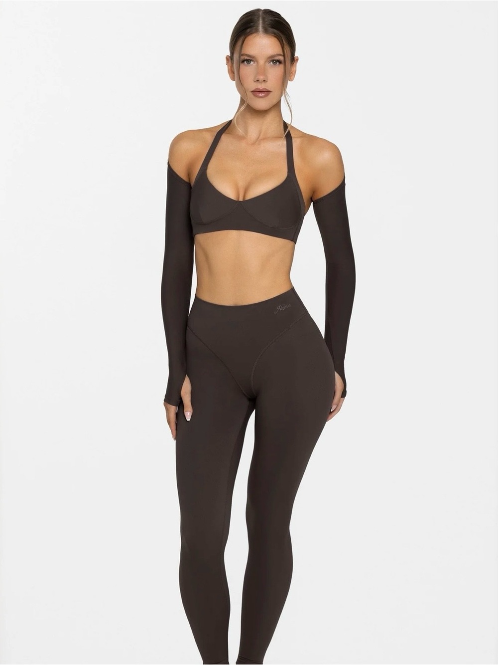 Halter Contour Sports Bra in Velvet Brown - Picture 4 of 8